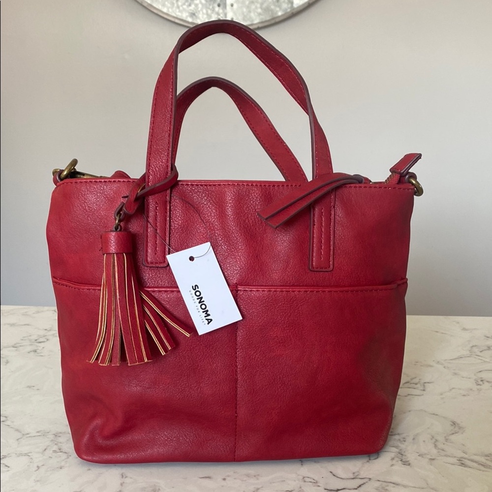 Sonoma Classic Red Vegan Leather Tote